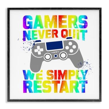 Imagem de Stupell Industries Rainbow Gamers Never Quit Arte giclée emoldurada branca, design por Kim Allen, 12 x 12