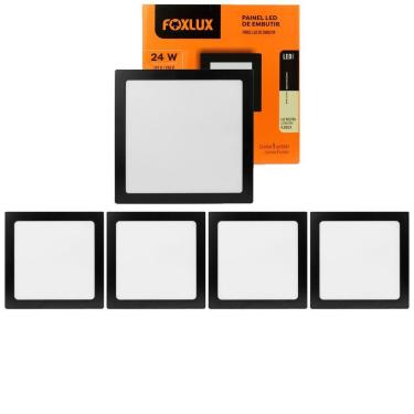 Imagem de Kit 5 Painel Led 29,3x29,3 Quadrado Preto Sobrepor 24w 6500k Foxlux