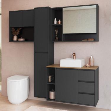 Imagem de Armário de Banheiro Belagavi 7 Portas 3 Gavetas com Cuba e Espelho Arenas - Art In Móveis