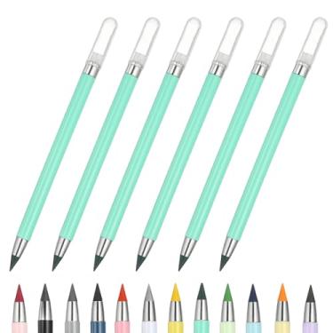 Imagem de PATIKIL Forever Pencil, conjunto de 6 peças de lápis de metal afiados mecânicos fofos para livros de colorir, esboço, desenho, escrita, arte, iniciante, verde
