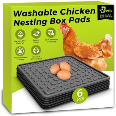 Imagem de Almofadas de assentamento laváveis e reutilizáveis para galinheiro - 6 peças de tapetes de ninho de galinha - Almofadas de caixa de ninho de plástico duráveis de 30,5 x 30,5 cm para galinhas poedeiras