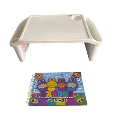 Imagem de Mesa Apoio Infantil + Livro De Capa Dura – 48 Páginas Para Colorir, Criar E Aprender Bandeja Branca Lobubu Rosa
