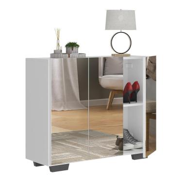 Imagem de Sapateira Com Espelho 3 Portas Nina Multimóveis V6023 Branca/Preta Branco/Preto