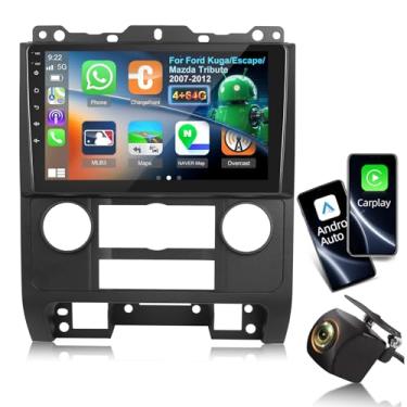 Imagem de Volxcereo [4+64] Rádio automotivo para Ford Escape/Ford Kuga/Mazda Tribute 2007-2012, tela sensível ao toque estéreo de 9 polegadas com Carplay/Android Auto, navegação GPS, WiFi, Bluetooth 5.0, SWC