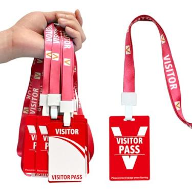 Imagem de Cordão de crachá de visitante com clipes (25 peças) - Passe de identificação temporário reutilizável para escritório, escola, eventos, cartões de segurança de plástico PVC para convidados de exposição