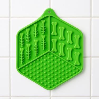 Imagem de Comedouro Tapete Lambedor de Alimentação Lenta para Cães e Gatos com Ventosas 3 Divisórias e Textura (VERDE)