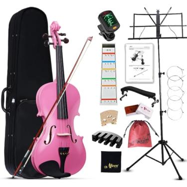 Imagem de Aileen Violino 4/4 tamanho completo para adultos iniciantes, kit de iniciante violino rosa para estudantes a partir de 12 anos, incluindo suporte de música, adesivo de dedo novo exclusivo, mudo