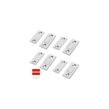Imagem de OPJUHGYHD clipes magnéticos de armário, 6 conjuntos (4,3 x 1,8 cm prata) clipes de porta sem ruído, com adesivo e parafusos sem perfuração, adequados para portas deslizantes anticolisão, portas de