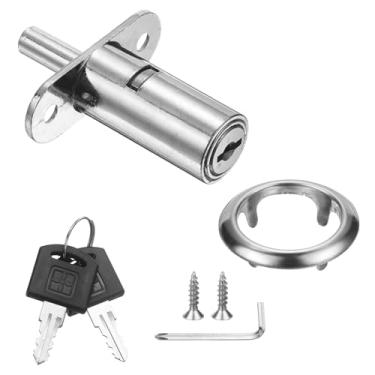 Imagem de PATIKIL Trava de êmbolo de mesa com gaveta, diâmetro do cilindro de 6 cm de comprimento do cilindro de liga de zinco com chave de fenda cruzada para gavetas de guarda-roupa, prata