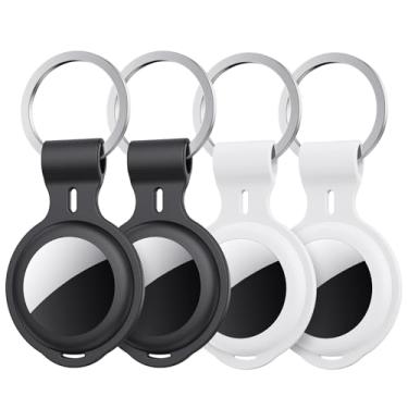 Imagem de Anypub Pacote com 4 porta-chaves para carro, capa protetora grossa compatível com Apple AirTag, capa ultrafina com chaveiro macio de silicone para rastrear animais de estimação, bolsa de bagagem