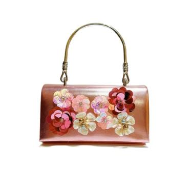 Imagem de Stylish clutch Bolsa de mão moderna mini flor de lantejoulas bolsa de ombro elegante bolsa transversal, rosa