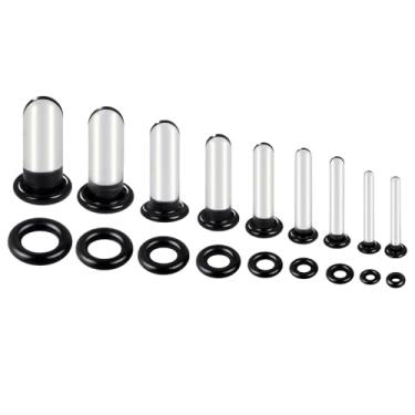 Imagem de WINSENET Kit de alongamento de orelha de vidro, 9 peças, plugues de 1,6 a 7 mm para medidores de orelhas com anéis de vedação único alargador de vidro, kit de alongamento expansor de orelha, piercing