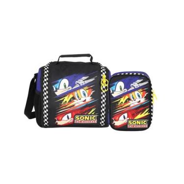 Imagem de Kit Escolar Sonic Game Lancheira Térmica + Estojo Box - Azul - Luxcel