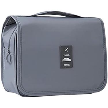 Imagem de Necessaire de Maquiagem com Cabide e Divisórias – Bolsa Organizadora de Cosméticos Feminina para Viagem, Shampoo, Perfume e Higiene Pessoal, Porta frasco Shampoo (Cinza)