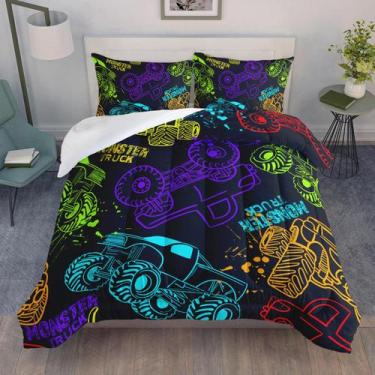 Imagem de Conjunto de roupa de cama QOOMO Truck, edredom para crianças e meninos