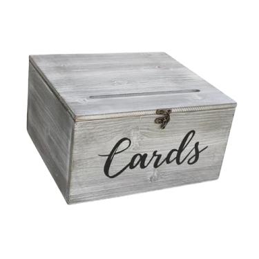 Imagem de IEUDNS Caixa para Cartões de Casamento, Porta-Cartões, Estojo de Madeira Elegante com Organizador para Festas, Recepções, Aniversários e Eventos, Cinza