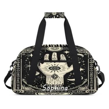 Imagem de Bolsa esportiva personalizada de mão, olho de demônio, lua com nome, bolsa noturna personalizada, bolsa de festa do pijama, bolsa de treino para dança, balé, academia, ginástica, mala, viagem