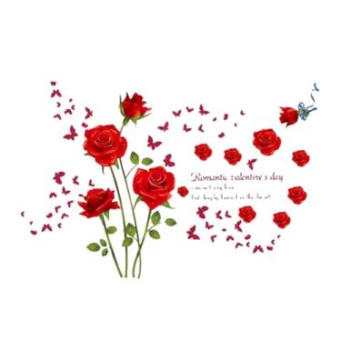 Imagem de Ｂｅｓｇａ Adesivo de Parede Criativo, Papel de Parede Decorativo, Fácil de Limpar, Decalques de Parede Removíveis para Sala de Jantar, Quarto, Sala de Estar, Sa, Rosas vermelhas