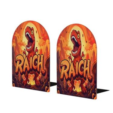 Imagem de Suporte de livros decorativo de madeira com palavra raich de dinossauro vermelho grande suporte de livros antiderrapante resistente para mesa de escritório em casa biblioteca de estudo escolar