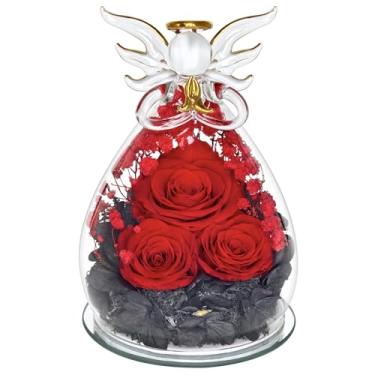 Imagem de AZKAQA Presentes de rosas preservadas para mulheres, aniversário, flor eterna em vidro, estatuetas de anjo flores frescas para entrega para mãe, rosas coloridas reais para avó, irmã, esposa, ela, da