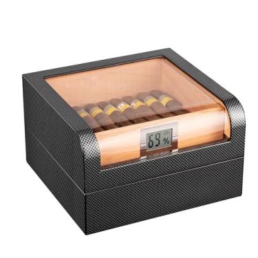 Imagem de HGTRH Umidificador de charuto, caixa de charuto de cedro espanhol superior 90° janela de vidro arredondado sistema de umidificação fácil e higrômetro digital