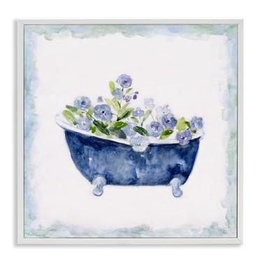 Imagem de Stupell Industries Charmosa borda de aquarela floral botânica para banheira azul, design por Sally Swatland