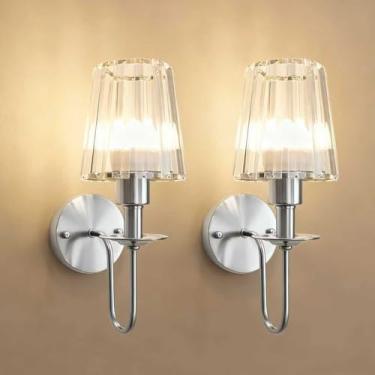 Imagem de Arandelas de parede operadas por bateria, arandelas de parede sem fio com lâmpada de 5200 mAh e controle remoto, arandela de parede dourada recarregável de LED 15 cores com cristal para quarto, sala