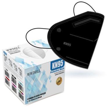 Imagem de Máscara KN95 Preta WWDoll Descartável Cinco Camada Com Filtro e Clip N