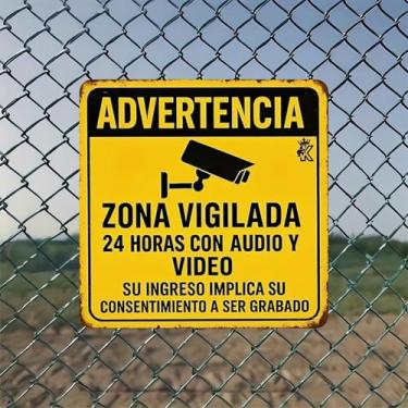 Imagem de Advertencia Zona Vigilada Camera Vintage Metal Tin Sign Wall Art - Decoração de parede retrô de 20 x 20 cm para casa, bar, garagem e escritório fazenda