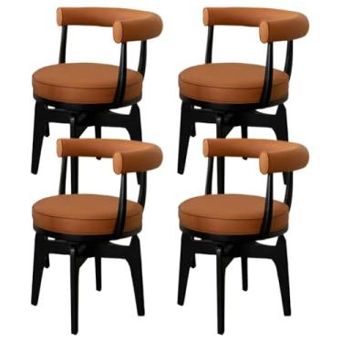 Imagem de SPXMQSS Cadeiras para sala de jantar, cadeiras de jantar de couro PU com apoios de braços, cadeiras de jantar giratórias com encosto, cadeira ergonômica para lounge, escritório, cadeira de penteadeira