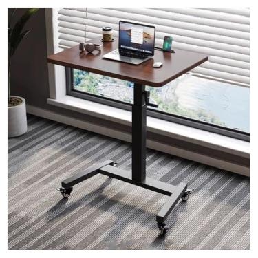 Imagem de SPXMQSS Mesa de pé ajustável em altura, mesa de sofá dobrável com moldura de metal, suporte móvel para laptop, mesa com rodinhas para casa, escritório, hospital, escola, marrom
