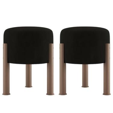 Imagem de Kit 2 Puff Redondo Estofado em Suede – Para Quarto ou Banco de Penteadeira Elegante(PRETO)