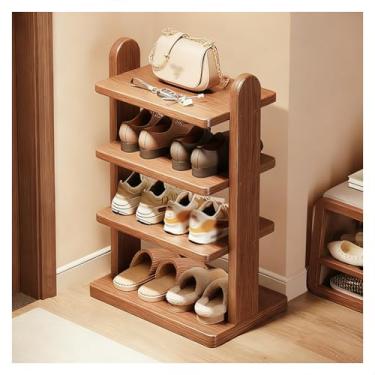 Imagem de SPXMQSS Sapateira de madeira maciça, organizador de sapatos estreito, suporte vertical autônomo, cantos arredondados para entrada, armário, salas de estar, quartos, 4 níveis 55 x 30 x 65 cm
