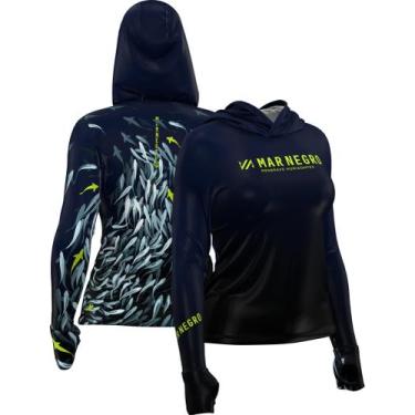 Imagem de Camiseta Feminina Capuz Mar Negro Sublimada Camisa Pesca Peixe Dry Fit