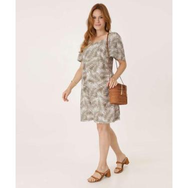Imagem de Vestido Feminino Manga Curta Estampa Folhagem Marisa-15865, Marrom, M