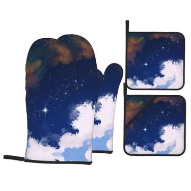 Imagem de Sky - Conjunto de luvas de cozinha estampadas com suportes de tampa, luvas de forno resistentes ao calor para manusear panelas quentes, grelhar, churrascos, kit de 4 peças.