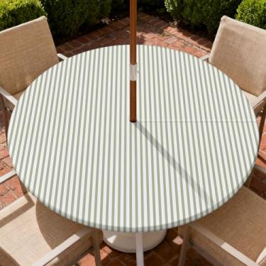 Imagem de COTAIL Toalha de mesa redonda para uso ao ar livre com zíper e orifício para guarda-chuva, toalha de mesa elástica à prova d'água a óleo para pátio, piquenique, acampamento, jardim, serve para mesa