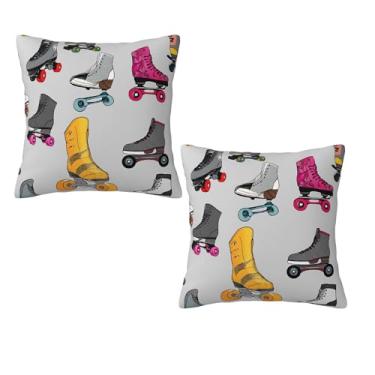 Imagem de Patins coloridos retrô - fronha decorativa estampada com zíper, fronha de seda hipoalergênica, para casa e viagem, presente para qualquer ocasião, 45 x 45 cm