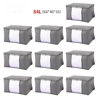Imagem de Caixa Saco Organizador Grande Edredom Cobertor Casaco Guarda Roupa Ecológico Anti-Poeira Umidade (10PCS-84L-Cinza)