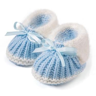 Imagem de Meckior Botas para bebês recém-nascidos First Walkers Sapatos aconchegantes quentes de crochê à mão meias macias para bebês meninos e meninas, 02 Azul, 0-3 Months Infant