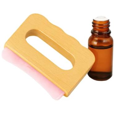 Imagem de Raspador Gua Sha corporal de quartzo rosa com cabo de madeira – Ferramenta de massagem de cristal natural para drenagem linfática, liberação de fáscia, celulite e recuperação muscular