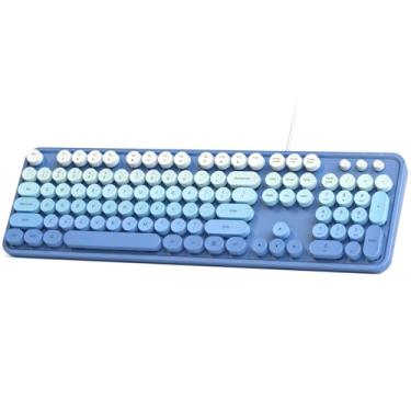 Imagem de SQMD Teclado retrô com fio, teclado de máquina de escrever de tamanho completo, teclado de escritório com teclado numérico, suportes dobráveis para Windows, PC, laptop, desktop (gradiente azul)