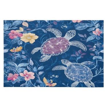 Imagem de CEBUGI Tapete de área 60 x 90 cm macio lavável tapete antiderrapante com suporte de borracha tapetes de área de tartaruga marinha para sala de estar, quarto, decoração de casa