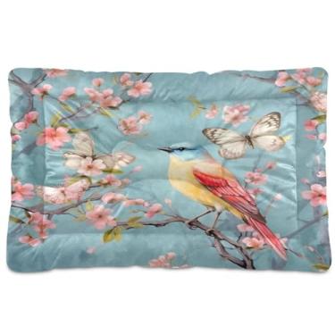 Imagem de Wassud Cama de cachorro Bird in Cherry Blossom, grande, tapete para cães ao ar livre, lavável, para animais de estimação, cama de gato, para dormir, viagens, 91 x 61 cm