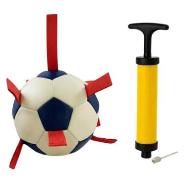 Imagem de Bola Futebol Pet Mordedor com Alças Reforçadas + Bombinha | Brinquedo Interativo Resistente para Cachorros Médios e Grandes | Ideal para Puxar, Morder, Treinar e Gastar Energia