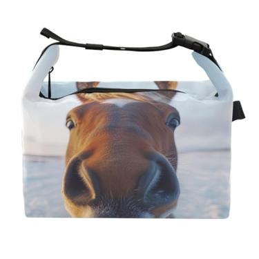 Imagem de STAYTOP Lancheira fofa de cara de cavalo com fivela de alça, lancheira isolada para meninos e meninas, lancheira térmica para trabalho escolar