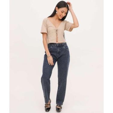 Imagem de Calça Jeans Reta Feminina Strass Sawary-59098, 40, Jeans preto