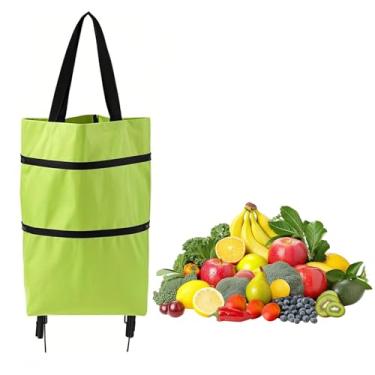 Imagem de InBrave Carrinho de compras pequeno com rodas, carrinho de compras dobrável, leve e impermeável com rodinhas para mercado, cozinha, acampamento, presente para vovós, idosos (verde)