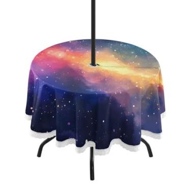 Imagem de CEBUGI Toalha de mesa redonda para ambientes externos, céu estrelado, impermeável, com furo Umberlla, capa de mesa lavável para pátio, cozinha, sala de jantar, 152 cm