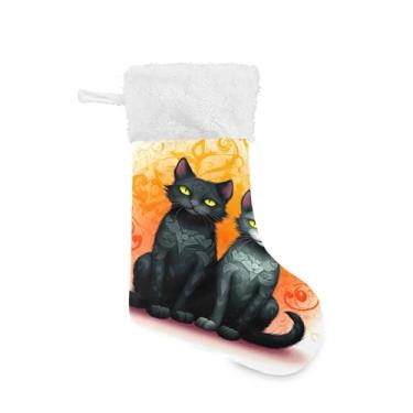 Imagem de xigua Meia de Natal para dois gatos personalizada grande doce presente para pendurar meias de Natal decoração para festa de férias em família decoração lareira